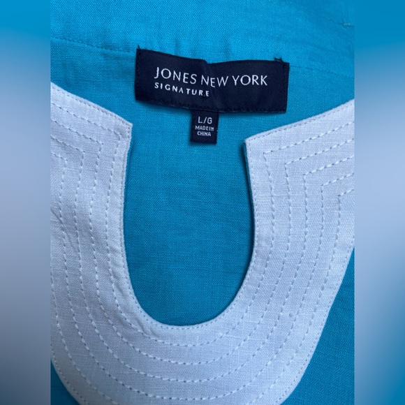 Jones New York Signature 100% Linen Tunic, Aqua And White, Size Large - Picture 5 of 6